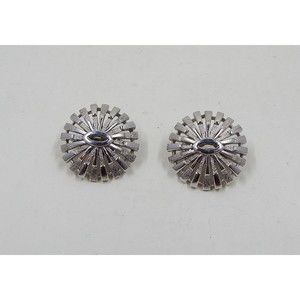 Crown Trifari Silver Tone Atomic Starburst Dome Round Clip On Earrings